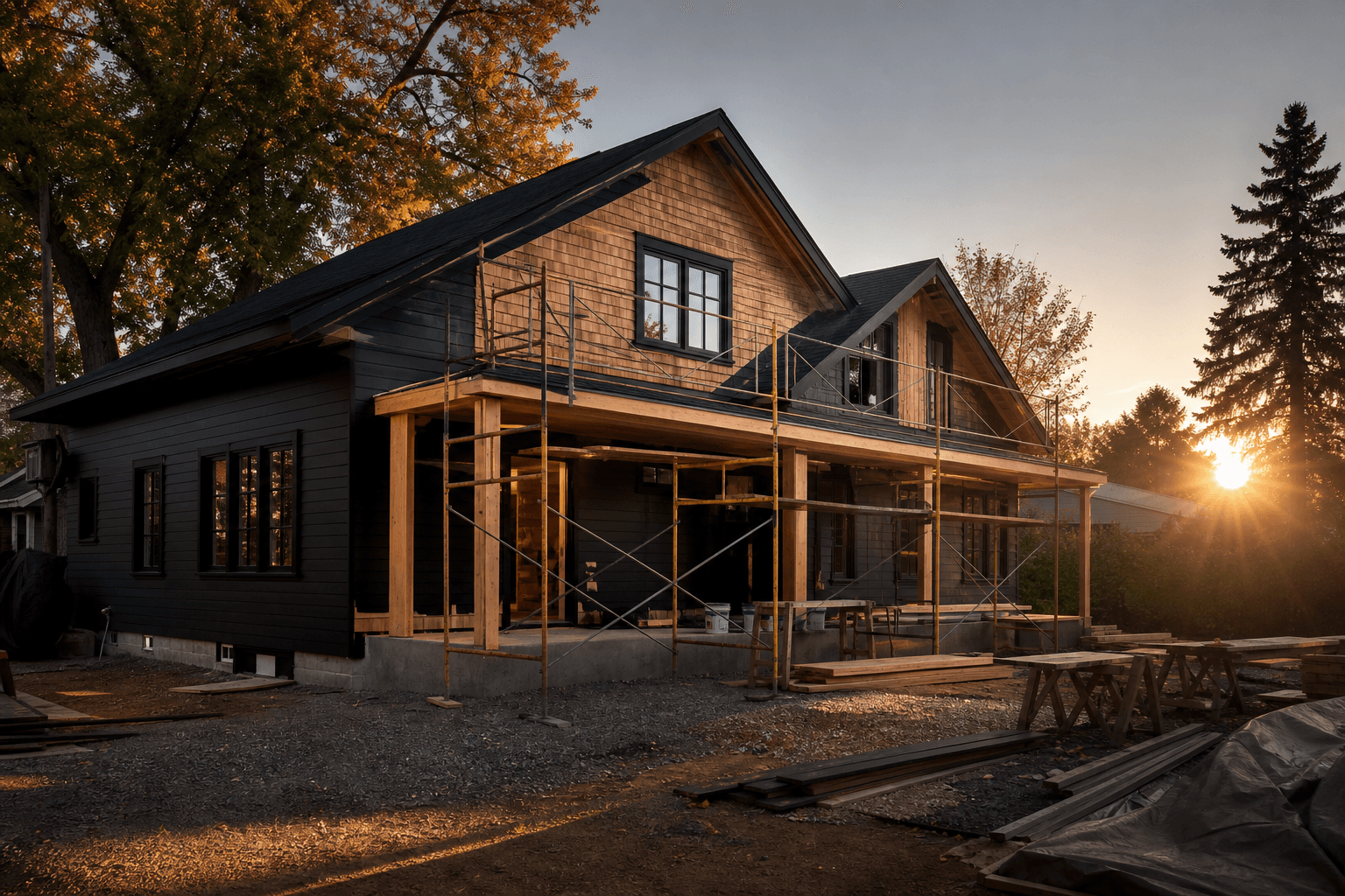 Home exterior renovation underway in a Greater Toronto Area neighbourhood